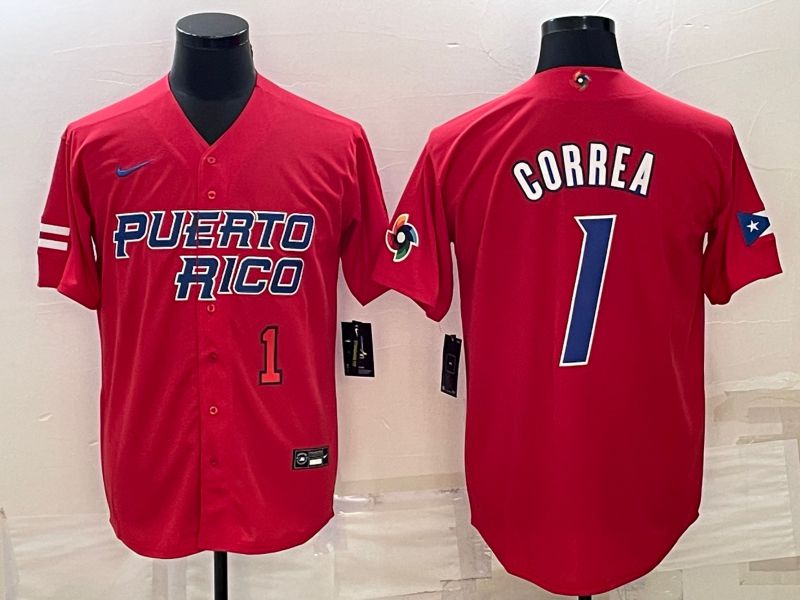 Men 2023 World Cub #1 Correa Red Nike MLB Jersey4